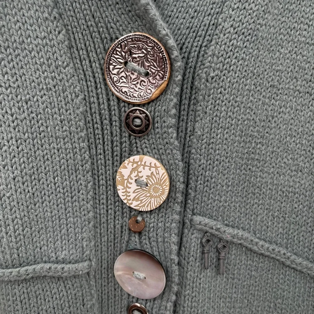 Pure Handknit‎ XS/S Button Up Cardigan Sweater Sage Green Cotton Bohemian